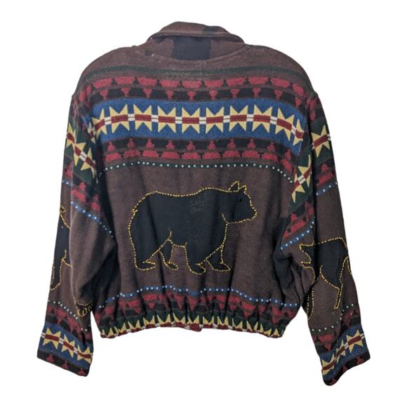 Vintage Painted Pony Moose Bear Coyote Print Cropped Tapestry Jacket Beaded - Picture 2 of 11